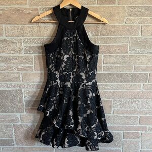 Windsor Black Floral Lace Halter Mini Dress